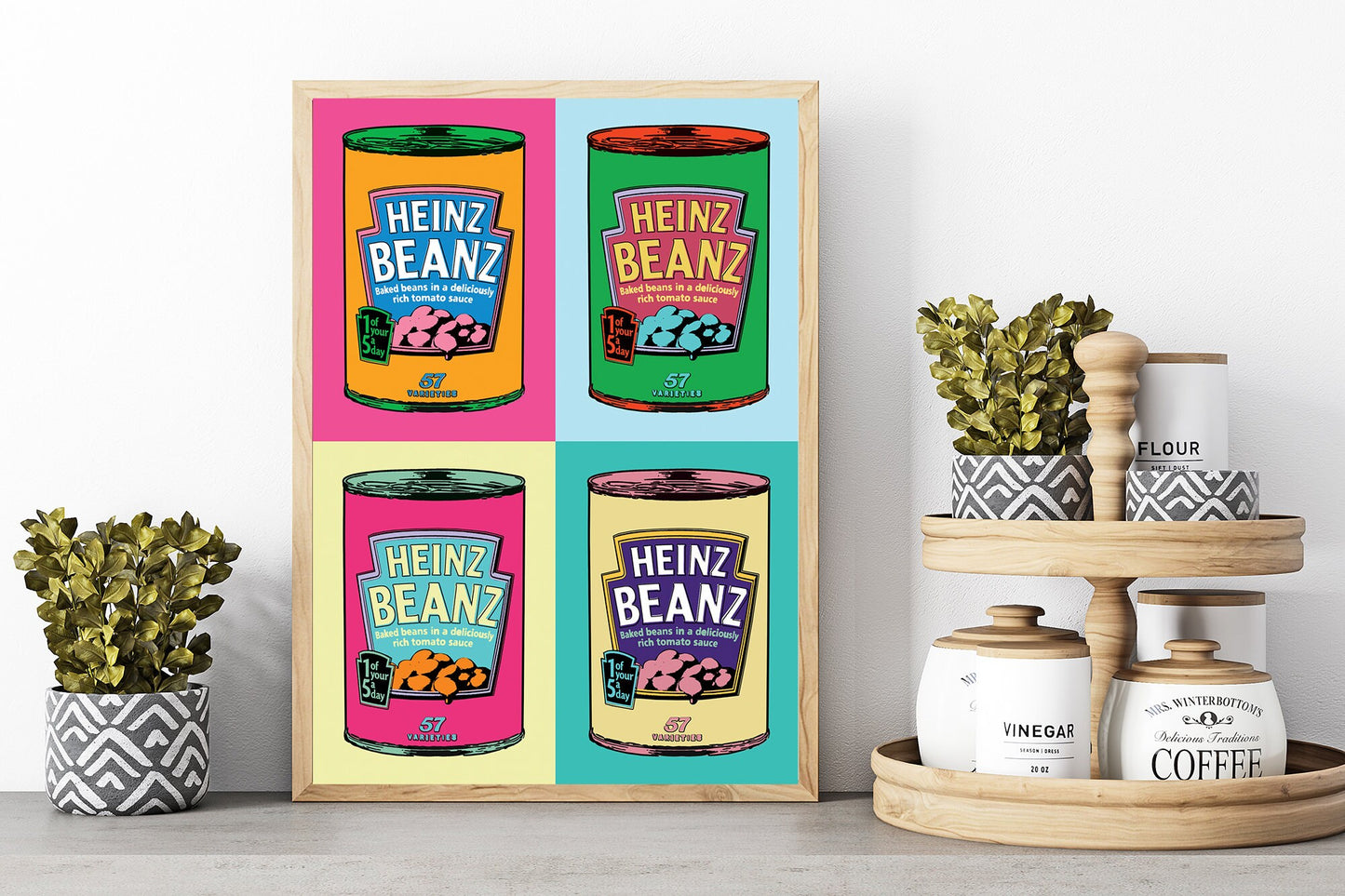 Warhol style Baked Beans Print in Frame in kitchen