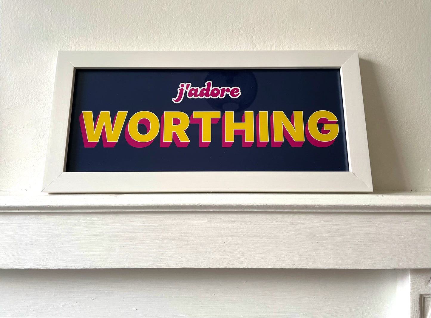 Seaside Coastal Typography Print | I love Worthing Art in a Panoramic Frame