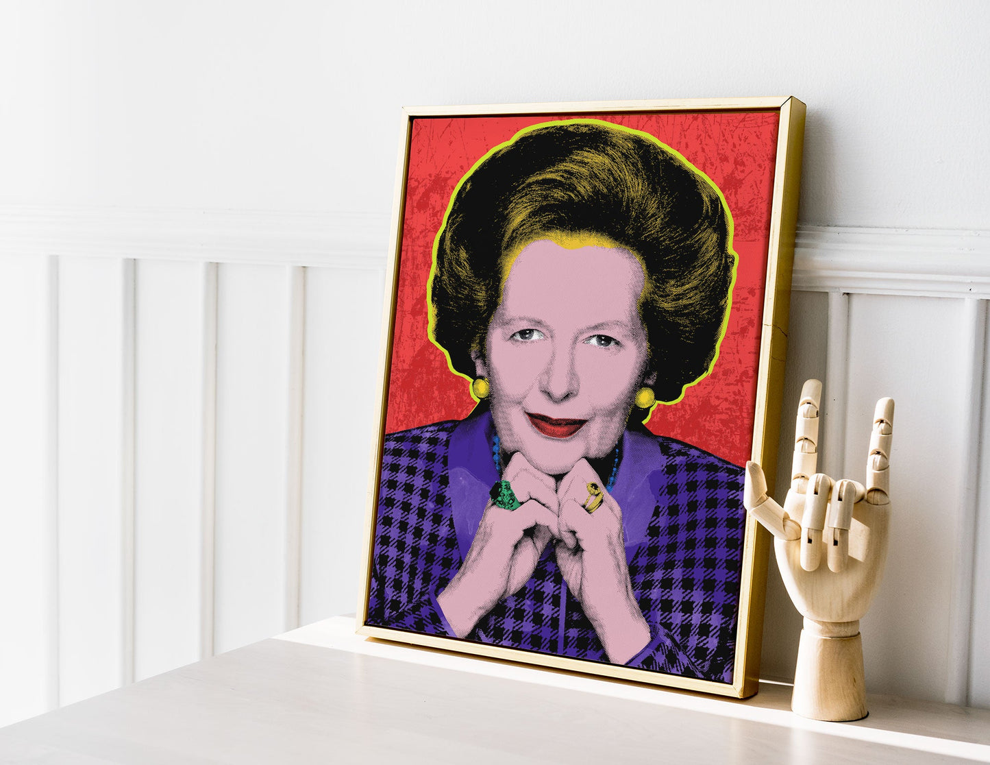 Margaret Thatcher Pop Art Print in Frame in living room