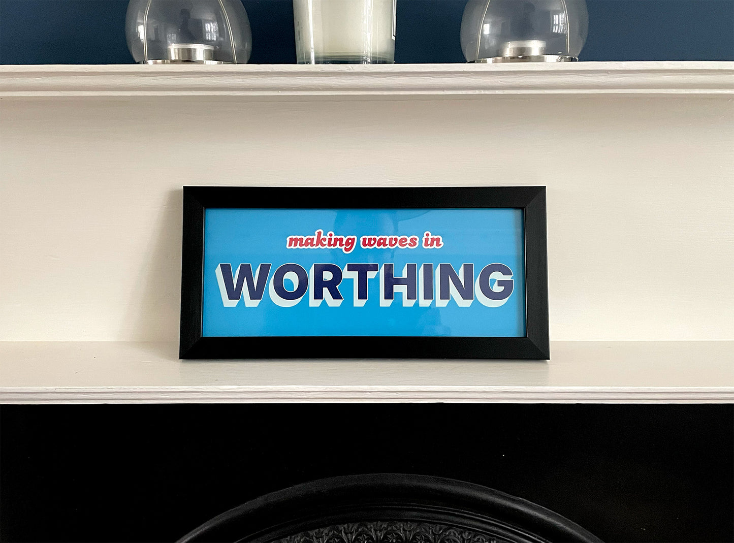 Seaside Coastal Typography Print | Worthing Art in a Panoramic Frame