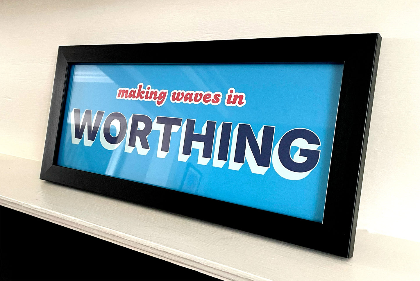 Seaside Coastal Typography Print | Worthing Art in a Panoramic Frame