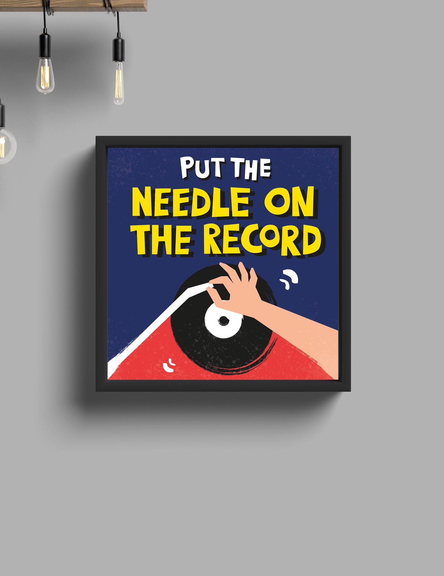 DJ artwork put the needle on the record in black frame