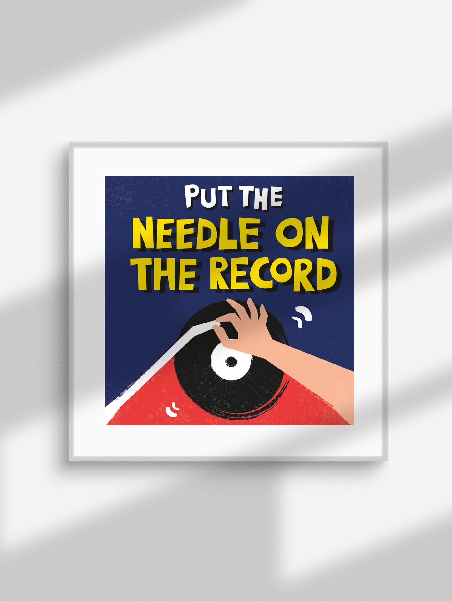 DJ artwork put the needle on the record in white frame with mount