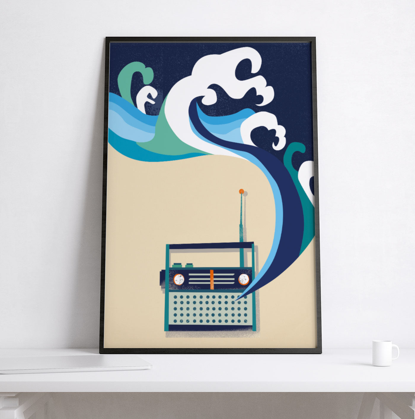 Radio Waves Wall Art | Beach Waves Illustration Print