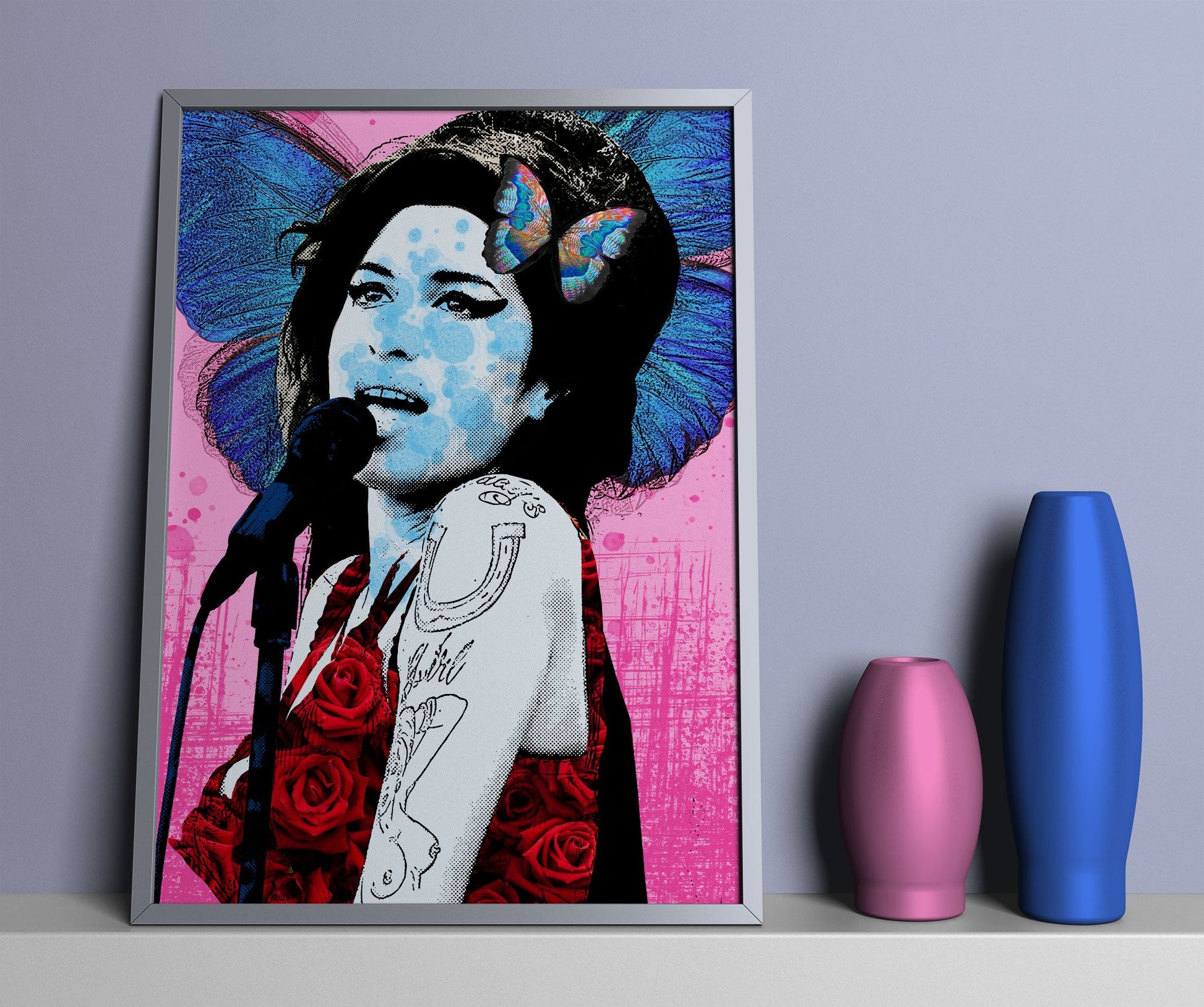 Amy Winehouse Pop Art Print in silver frame