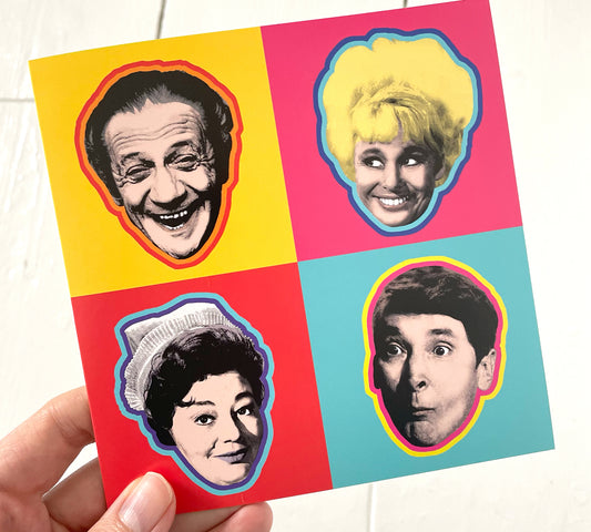 Carry on Film Greetings Card | Sid, Barbara, Hatty, Kenneth | Carry on Movie Pop Art Style Card | Fun Square Birthday Card