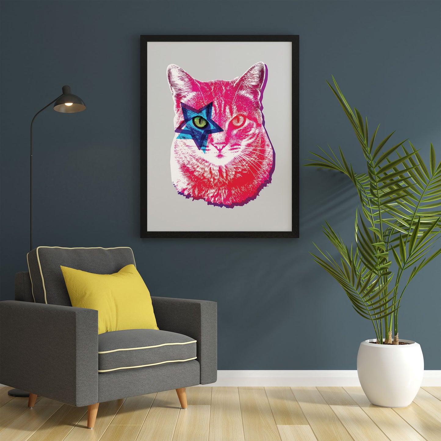 Warhol Cat Pop Art Print | Funky Star Cat Poster for Animal Lovers