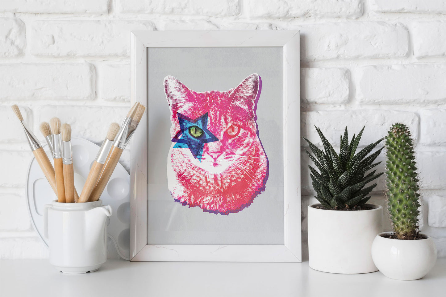 Warhol Cat Pop Art Print | Funky Star Cat Poster for Animal Lovers