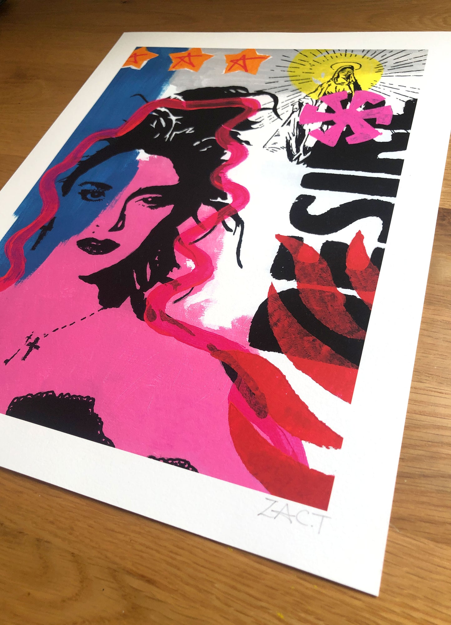 Madonna Giclee Pop Art Print against wood background