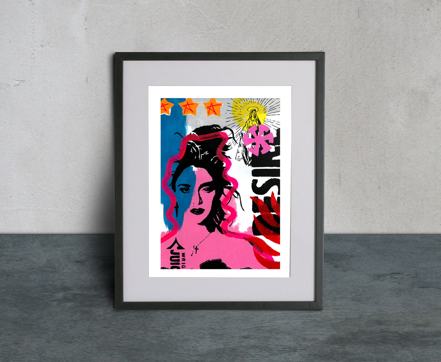 Madonna Giclee Pop Art Print in Frame with Grey Mount and Black Frame