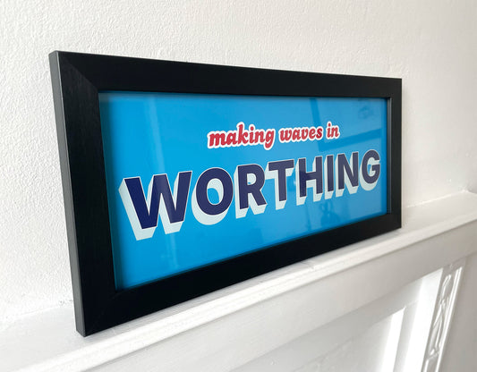 Seaside Coastal Typography Print | Worthing Art in a Panoramic Frame