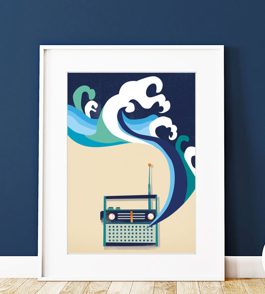 Radio Waves Wall Art | Beach Waves Illustration Print