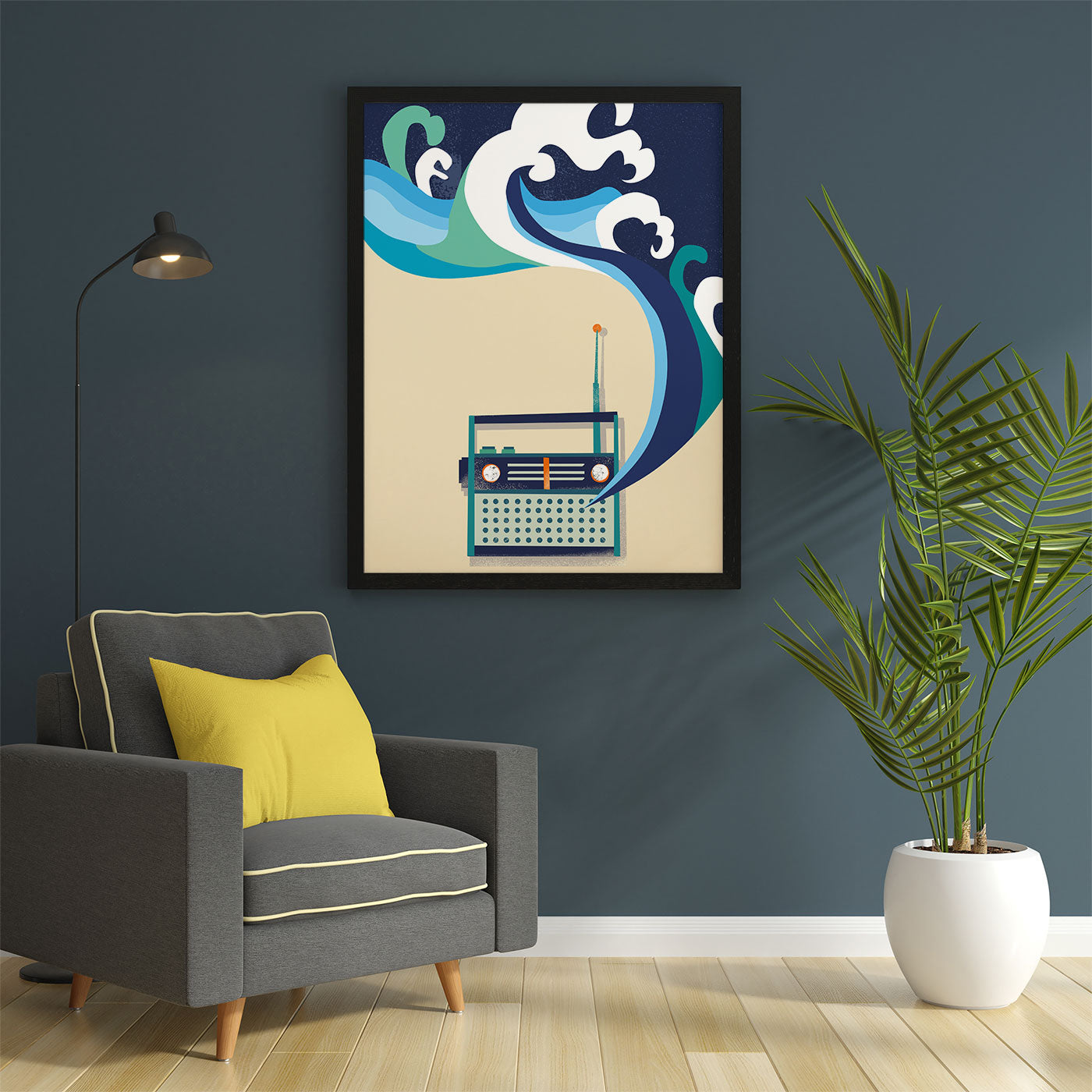 Radio Waves Wall Art | Beach Waves Illustration Print