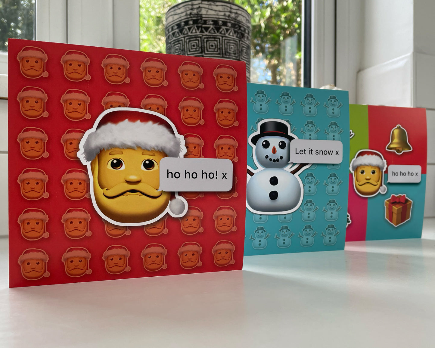 6 or 9 Emoji Square Christmas Cards | Colourful Contemporary Pop Art Style Cards | Fun greetings Cards